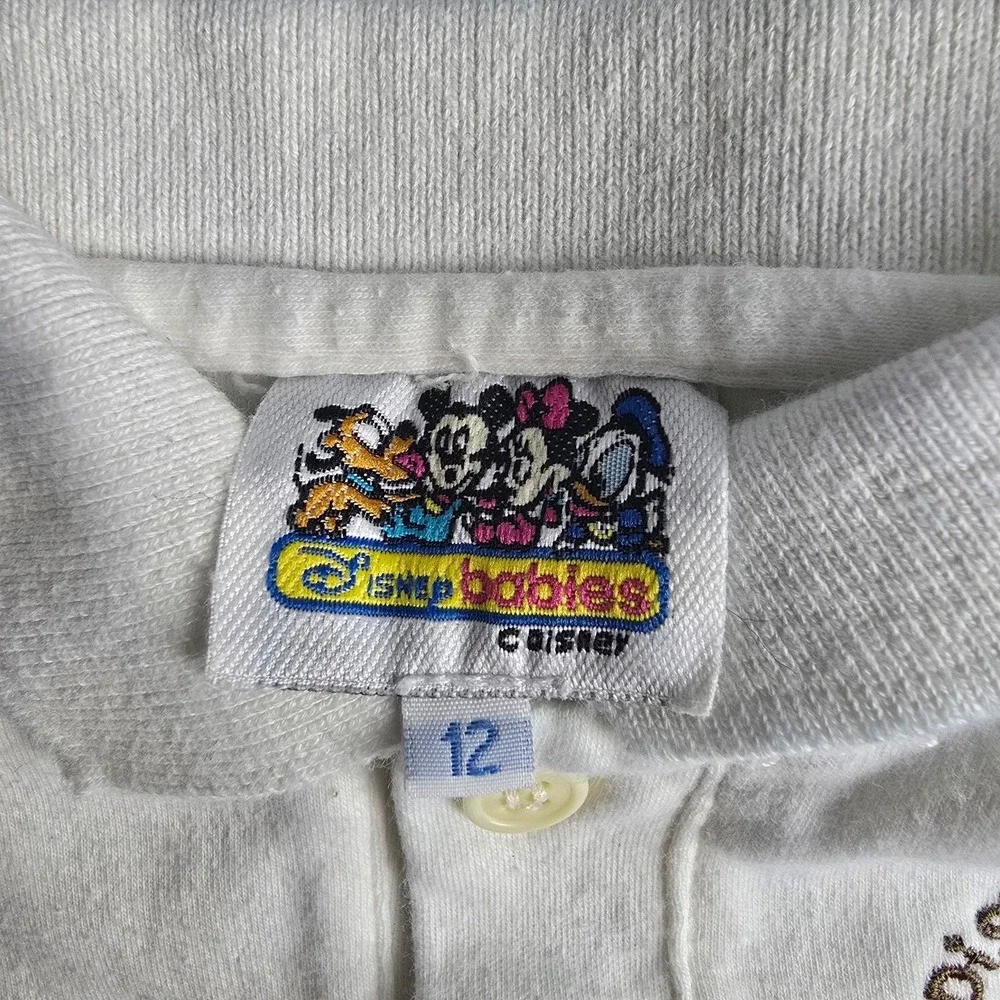 Disney Baby Mickey VTG Unisex White Henley Long Sleeve 12mo‎ Collared Shirt